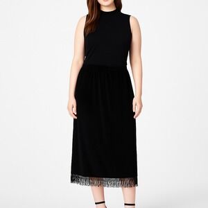VTG Alex Evenings Skirt Womens M Black Maxi Stretch Velvet Back Slit Beaded‎ Hem